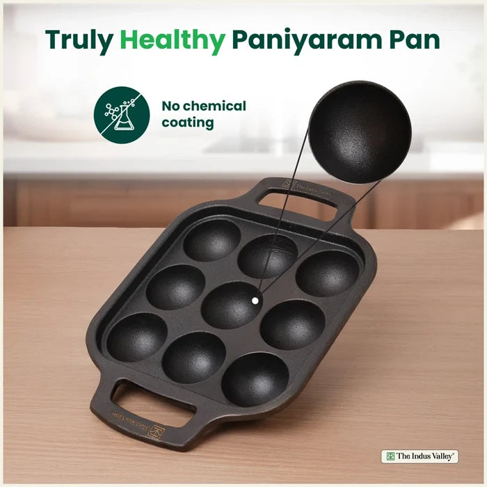 Premium CASTrong Cast Iron Paniyaram Pan 18.7cm, Pre-seasoned, Nonstick, 100% Pure, Toxin-free 1.6kg