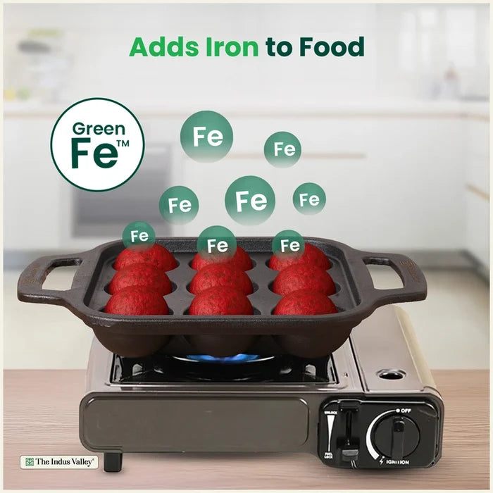 Premium CASTrong Cast Iron Paniyaram Pan 18.7cm, Pre-seasoned, Nonstick, 100% Pure, Toxin-free 1.6kg