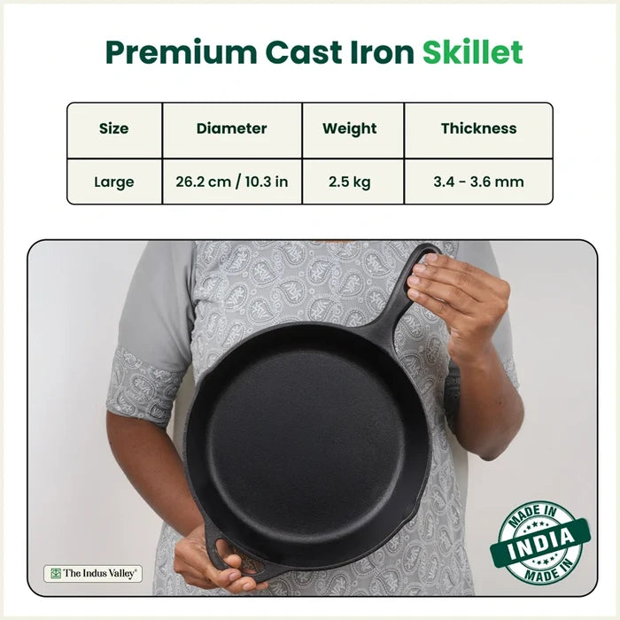 Premium CASTrong Cast Iron Premium Fry Pan 26.2cm, Pre-seasoned, Naturally Nonstick, 100% Pure, Toxin-free, Medium 2.5kg