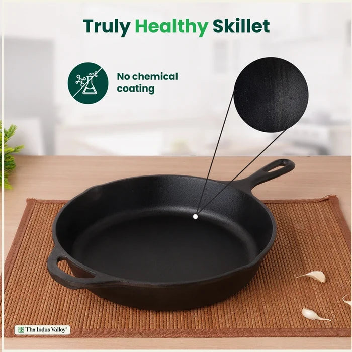 Premium CASTrong Cast Iron Premium Fry Pan 26.2cm, Pre-seasoned, Naturally Nonstick, 100% Pure, Toxin-free, Medium 2.5kg