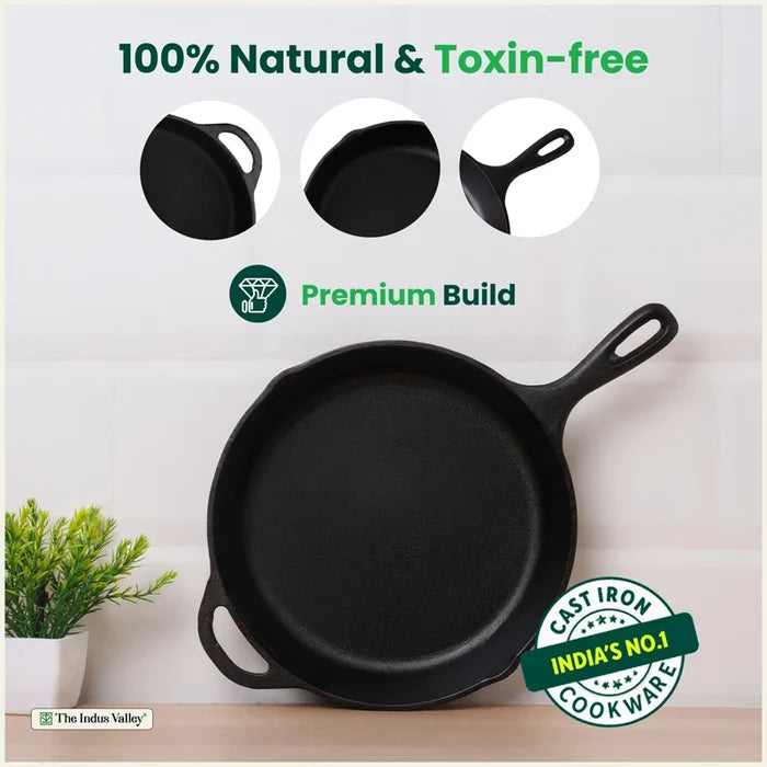 Premium CASTrong Cast Iron Premium Fry Pan 26.2cm, Pre-seasoned, Naturally Nonstick, 100% Pure, Toxin-free, Medium 2.5kg