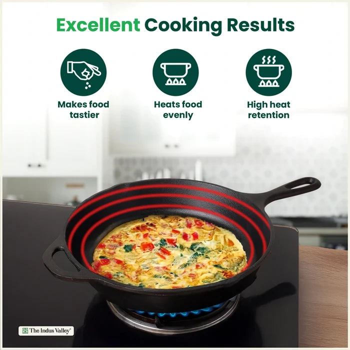 Premium CASTrong Cast Iron Premium Fry Pan 26.2cm, Pre-seasoned, Naturally Nonstick, 100% Pure, Toxin-free, Medium 2.5kg