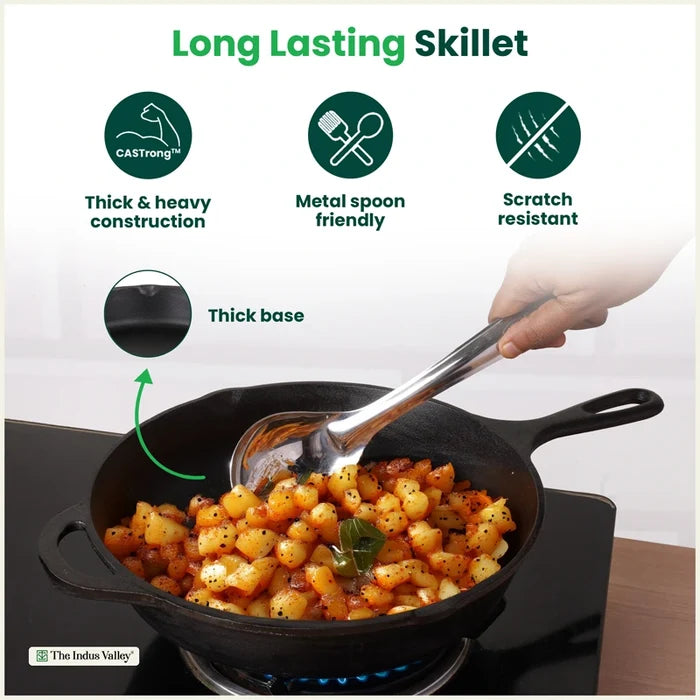 Premium CASTrong Cast Iron Premium Fry Pan 26.2cm, Pre-seasoned, Naturally Nonstick, 100% Pure, Toxin-free, Medium 2.5kg