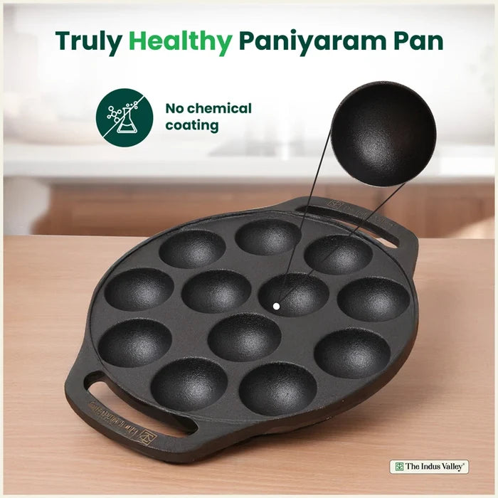 Premium CASTrong Cast Iron Premium Paniyaram Pan 20.8cm, Pre-seasoned, Nonstick, 100% Pure, Toxin-free, Medium 2.6kg