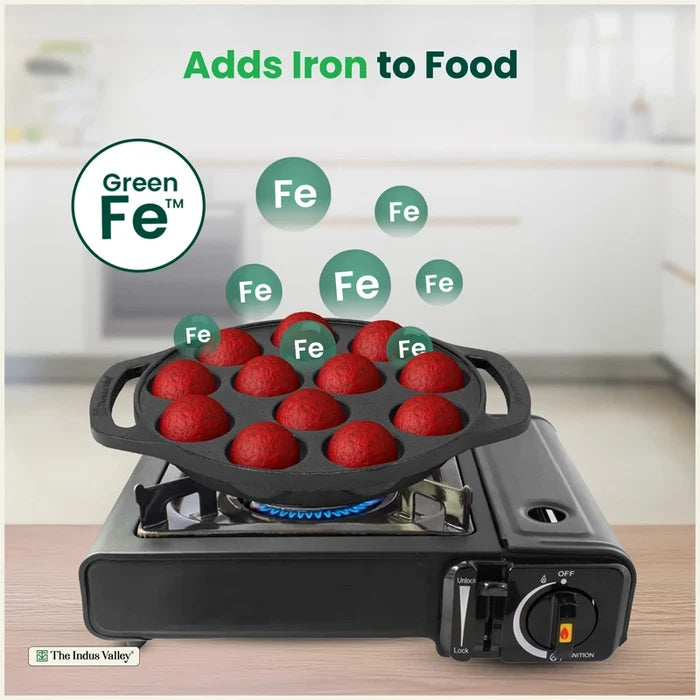 Premium CASTrong Cast Iron Premium Paniyaram Pan 20.8cm, Pre-seasoned, Nonstick, 100% Pure, Toxin-free, Medium 2.6kg