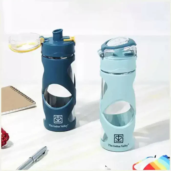Premium Pro-hydro Borosilicate Glass Bottle 500ml| Removable Filter | Dark blue, Light blue