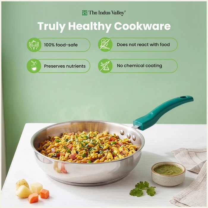 Premium Stainless Steel Impact Bonded Fry Pan | 3-Layer Bottom | Induction & Gas Compatible | 22cm / 24cm