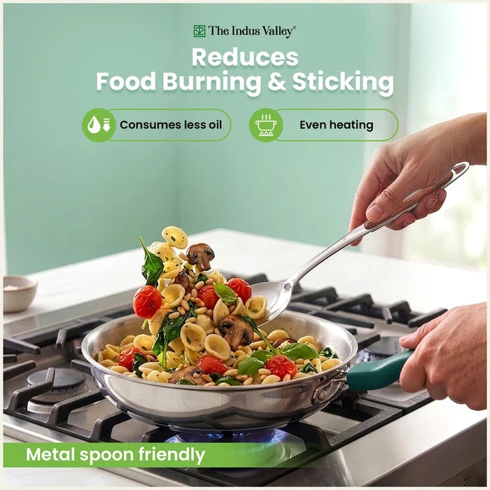 Premium Stainless Steel Impact Bonded Fry Pan | 3-Layer Bottom | Induction & Gas Compatible | 22cm / 24cm