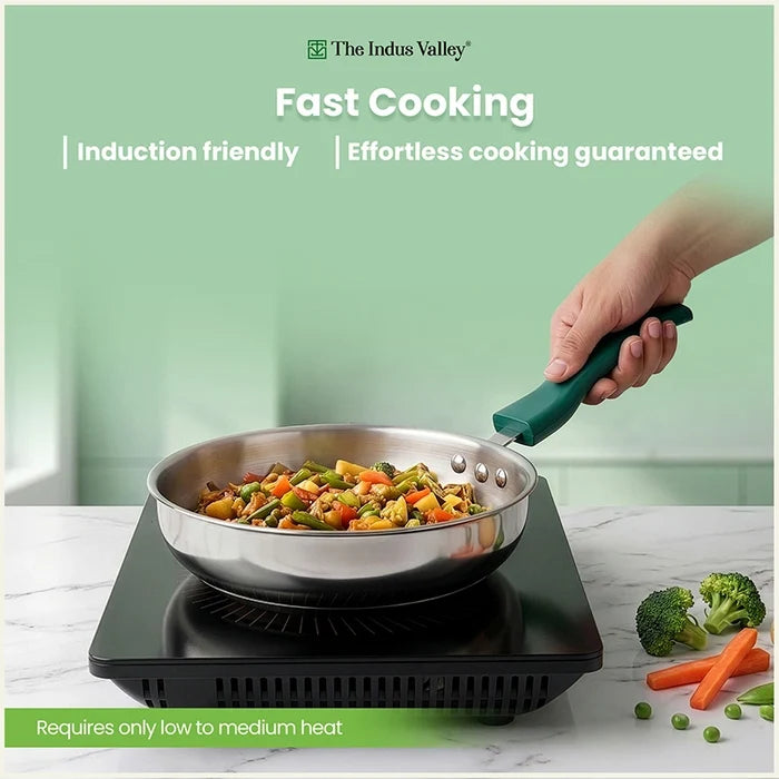 Premium Stainless Steel Impact Bonded Fry Pan | 3-Layer Bottom | Induction & Gas Compatible | 22cm / 24cm
