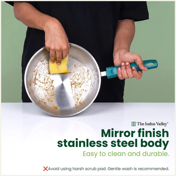 Premium Stainless Steel Impact Bonded Fry Pan | 3-Layer Bottom | Induction & Gas Compatible | 22cm / 24cm