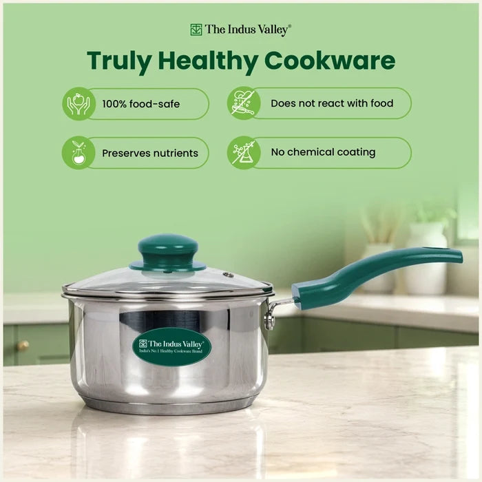 Premium Stainless Steel Saucepan | Impact Bonded 3-Layer Bottom | Induction & Gas Compatible 16cm
