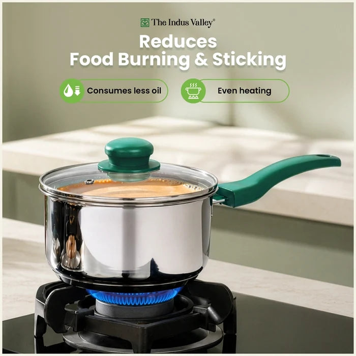 Premium Stainless Steel Saucepan | Impact Bonded 3-Layer Bottom | Induction & Gas Compatible 16cm