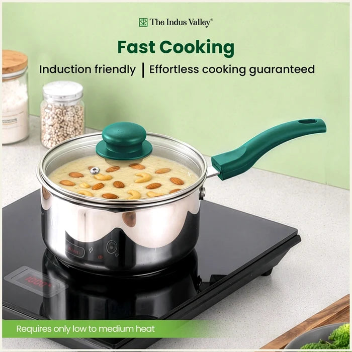 Premium Stainless Steel Saucepan | Impact Bonded 3-Layer Bottom | Induction & Gas Compatible 16cm