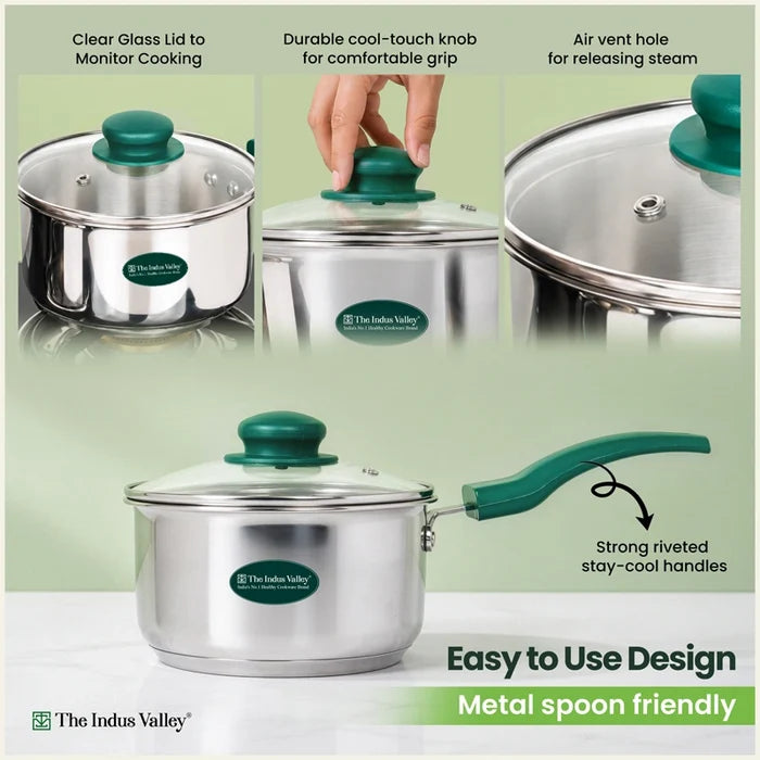 Premium Stainless Steel Saucepan | Impact Bonded 3-Layer Bottom | Induction & Gas Compatible 16cm