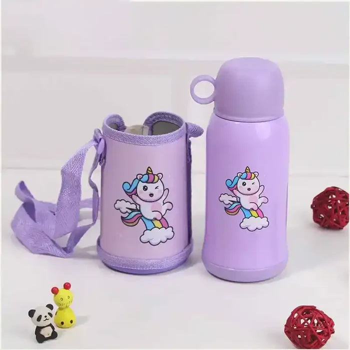 Premium Stainless Steel Vacuum Insulated School Kid Water Bottle 450ml, Silicone Sippy & Bag,Leakproof Lid