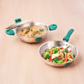 Premium Tri-ply Stainless Steel Cookware Set: 22cm Kadai with Glass Lid + 22cm Frypan, 3 Layer Body, Cool Touch Handles, Induction & Gas Compatible