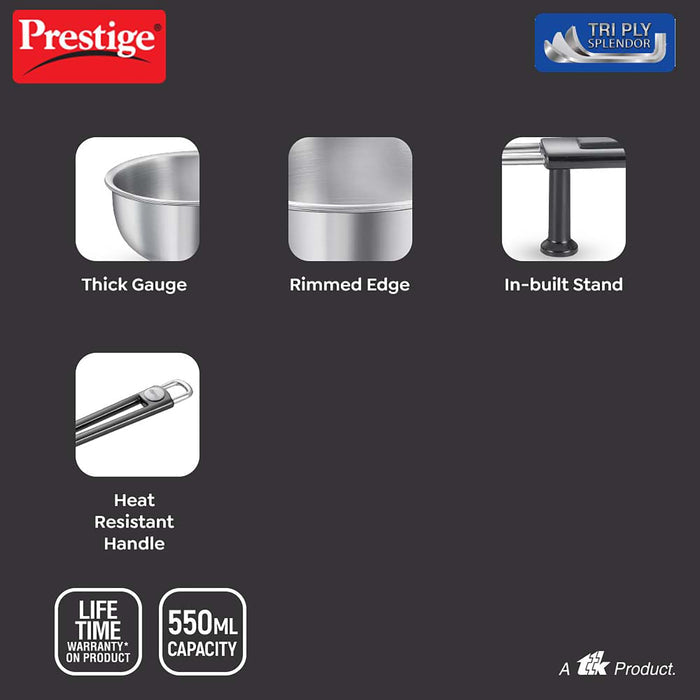 Premium stainless steel tempering pan 13cm diameter with stand