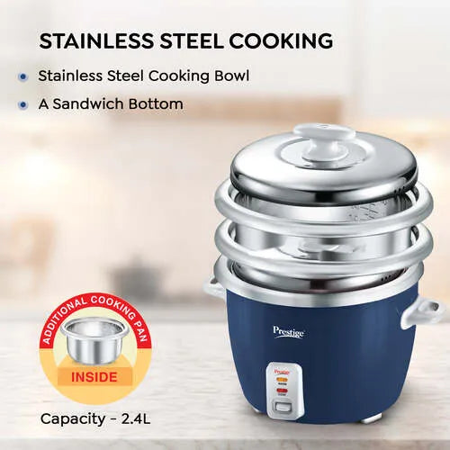 Prestige Cute 1.0-2 SS electric rice cooker with detachable power cord and one touch cook and warm control
