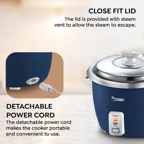 Prestige Cute 1.0-2 SS rice cooker 2.4L stainless steel pan with tri-ply sandwich bottom for even heat distribution