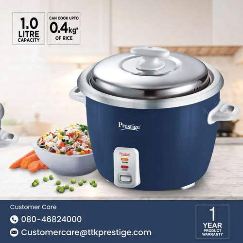 Prestige Cute electric rice cooker with 2 stainless steel pans measuring cup scoop and trivet accessories