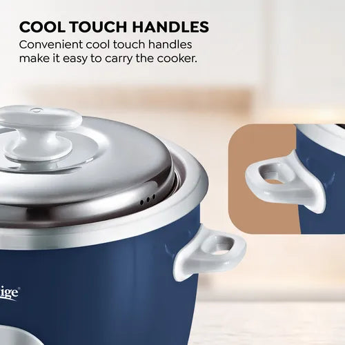 Prestige Cute 1.8-2 SS electric rice cooker blue colour front view with brand logo and model name