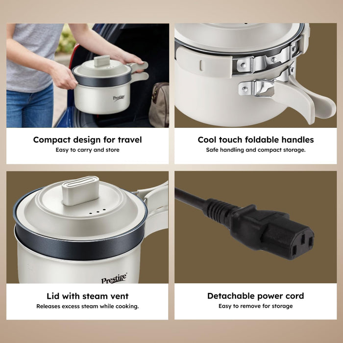 Prestige Electric Omnipot cool-touch handles folded down for compact storage