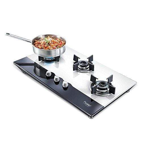 Prestige HobTOP Schott Glass Top 3 Burner Auto Ignition Gas Stove (Black and White) - KITCHEN MART