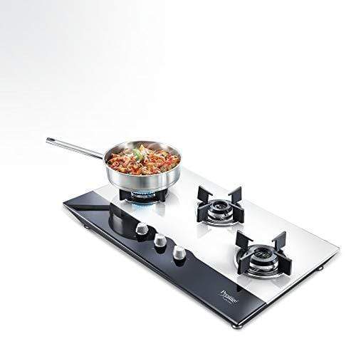 Prestige HobTOP Schott Glass Top 3 Burner Auto Ignition Gas Stove (Black and White) - KITCHEN MART