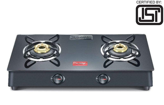 Prestige Marvel Plus Glass 2 Burner Gas Stove (Black) (ISI Certified) - KITCHEN MART