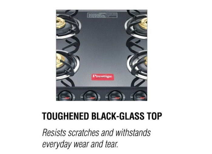 Prestige Marvel Plus Glass 4 Burner Gas Stove (Black) (ISI Certified) - KITCHEN MART