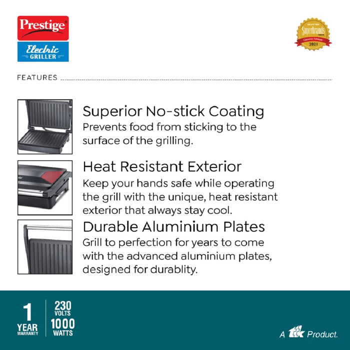 Prestige PEG 6.0 Electric Grill 1000 W, Black