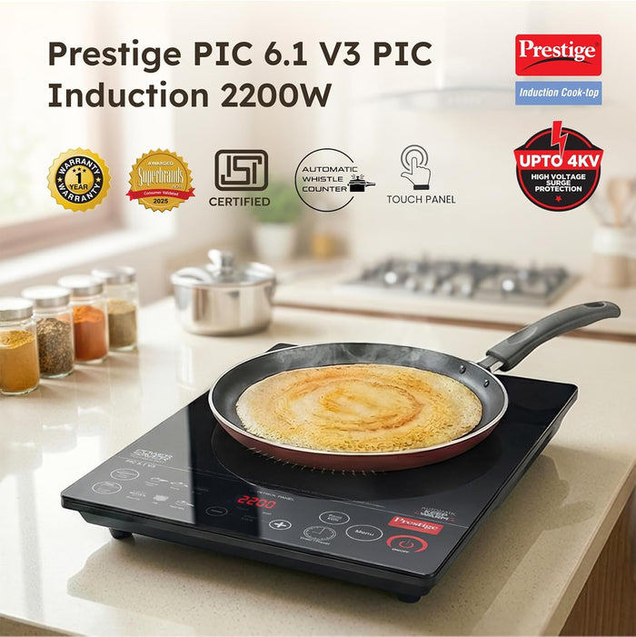 Prestige induction cooktop with automatic whistle counter and Indian menu options