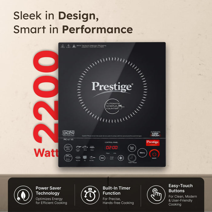 Prestige induction cooktop boiling milk with pressure cooker on top