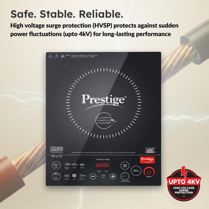 Prestige induction cooktop with 4KV high voltage surge protection feature
