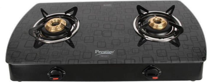 Prestige Premia Schott Designer Series GlassTop, 2 Burner Gas Stove, Black (GTS 02D) - KITCHEN MART