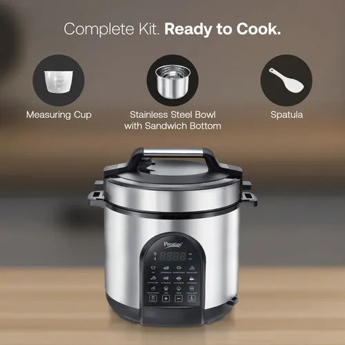 Prestige 6L Smart Cook electric cooker showing detachable lid and control panel