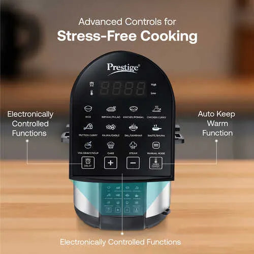 Energy efficient Prestige electric cooker with stainless steel inner bowl for Indian cooking