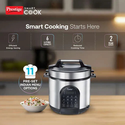 Prestige Smart Cook 6L Electric Cooker | 11 Pre-Set Menus | Steel Bowl