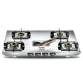 Prestige Stellora 04 4 burner stainless steel gas stove front view with brass burners
