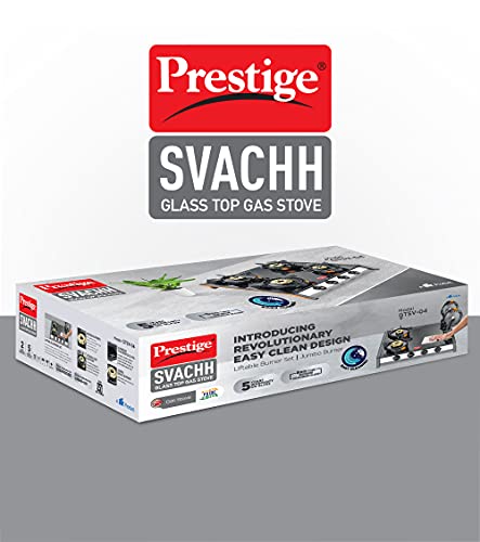 Prestige Svachh GTSV-04 Glass top LP Gas Table, 4 Burner, With Liftable Burner Set