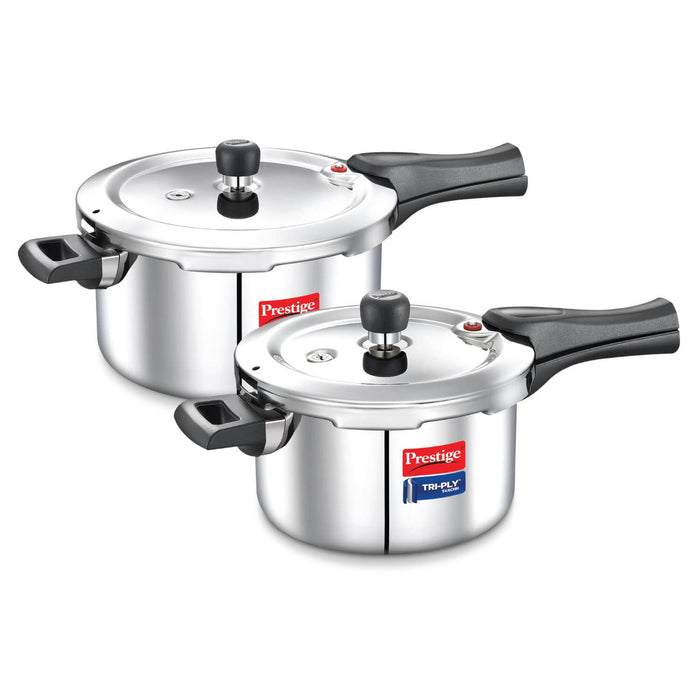 Prestige Tri-Ply Svachh Outer Lid Pressure Cooker Combi Pack (5L + 3L) - Durable & Spill-Proof
