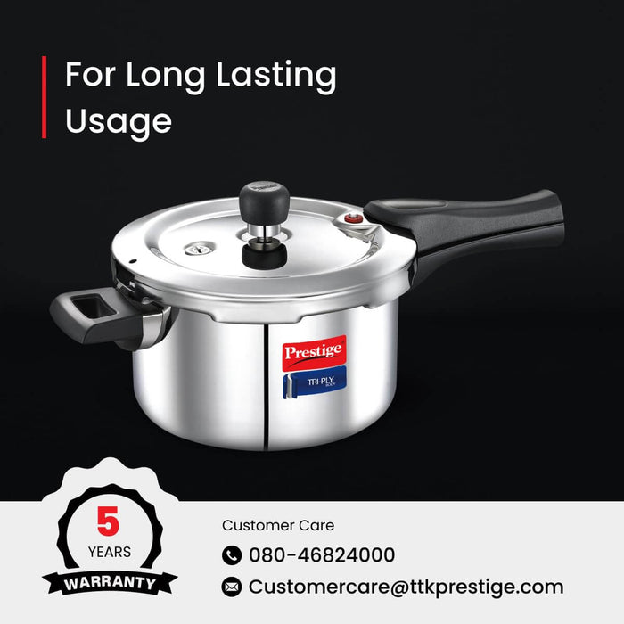 Prestige Tri-Ply Svachh Outer Lid Pressure Cooker Combi Pack (5L + 3L) - Durable & Spill-Proof