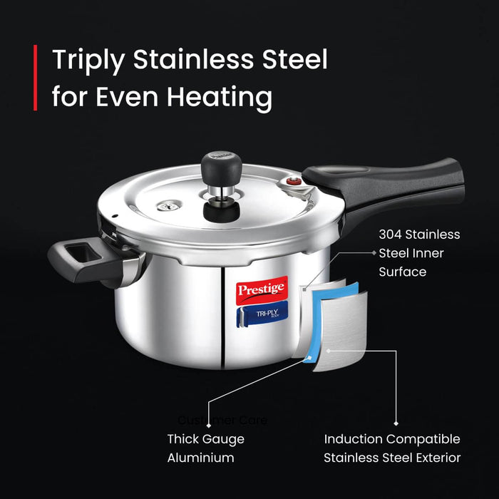 Prestige Tri-Ply Svachh Outer Lid Pressure Cooker Combi Pack (5L + 3L) - Durable & Spill-Proof