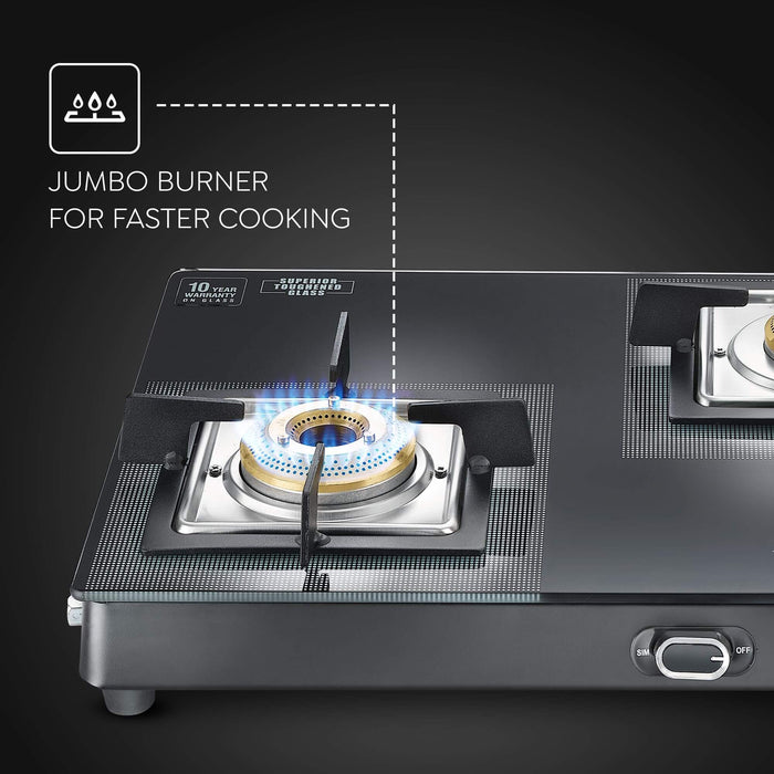 Easy-to-Clean Glasstop Gas Stove with Gas Lighter Holder.