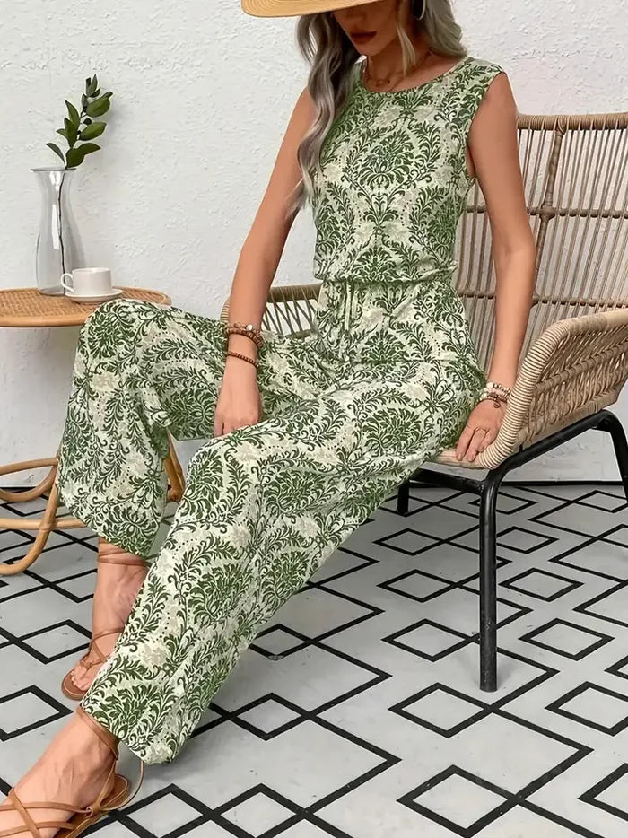 Print Sleeveless Top Wide Leg Pants Set