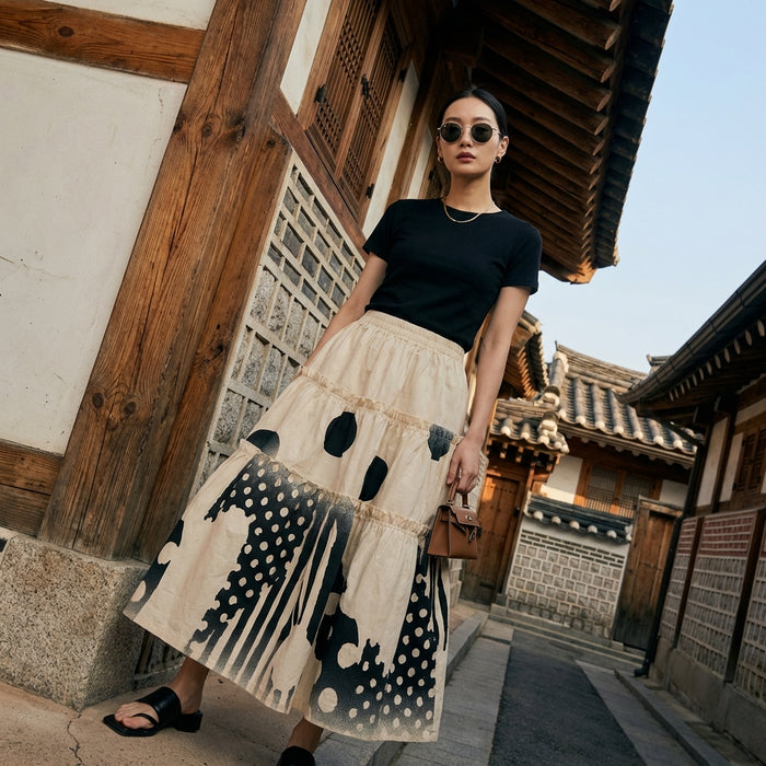 Jupe longue fluide imprimée femme - Koreanxwear