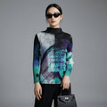 Blouse plissée imprimée style K-fashion, col semi-montant
