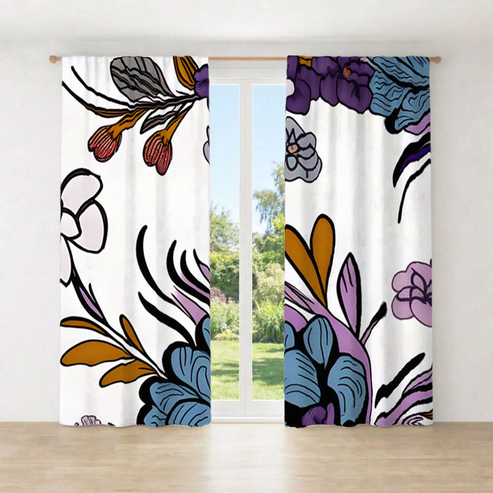 Purple Floral Botanical Pattern Window Curtains
