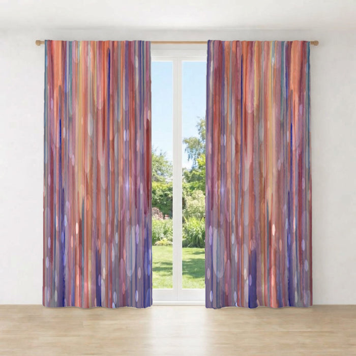 Purple Vertical Watercolor Stripe Pattern Window Curtains