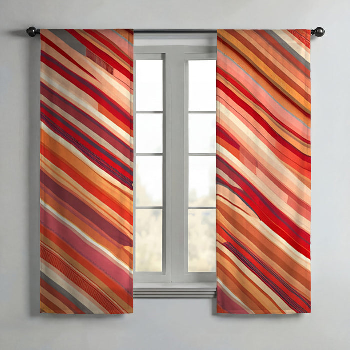 Red and Beige Linear Flow Pattern Window Curtains